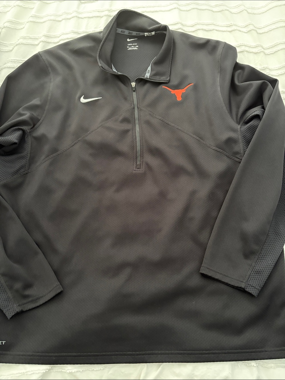 Nike Men’s Dark Gray Quarter-Zip Pullover with Orange Longhorn and White Swoosh